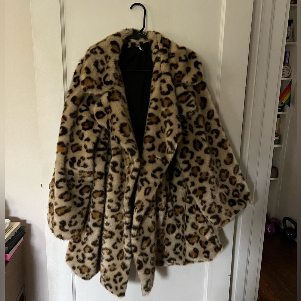 Free People Leopard Print Faux Fur Coat